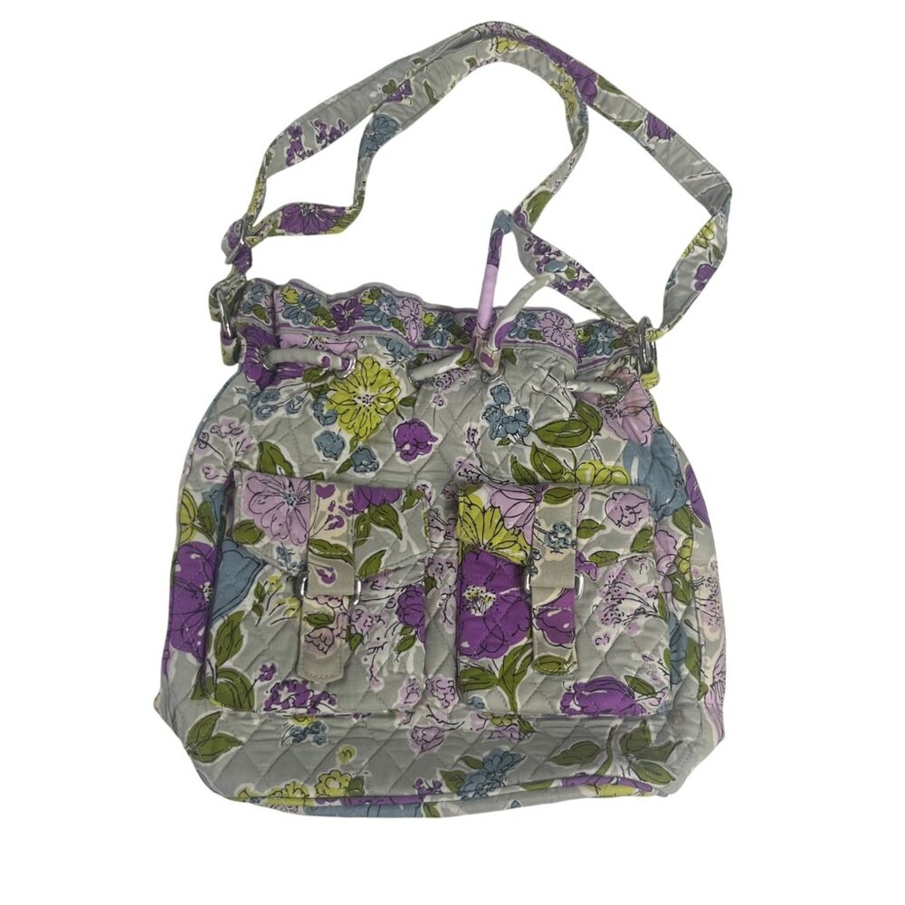 Vera Bradley Daisy Hipster Crossbody Tote Bag Hobo Quilted Purple Blue